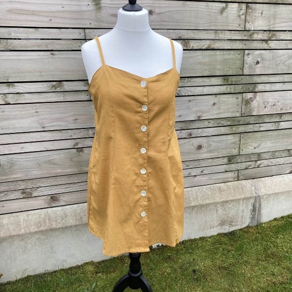 Holiday Sun Top Mustard Yellow Cotton Cut Out UK 14 Strappy Button Up Summer - Picture 3 of 12